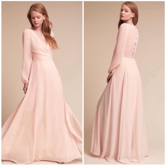 New Watters & Watters x BHLDN Nova Maxi Dress Ice Pink Chiffon Sz 10 - Picture 1 of 12